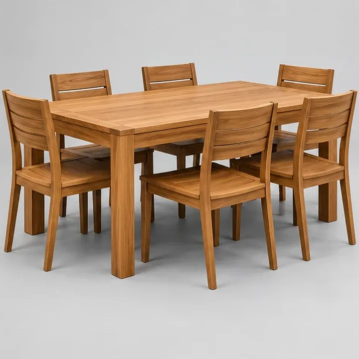 Juego de comedor de teca maciza